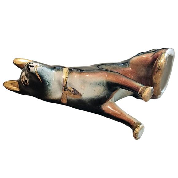 Vintage German Shepherd Figurine – 6" – Green, Brown & Gold Accents - Picture 7 of 8